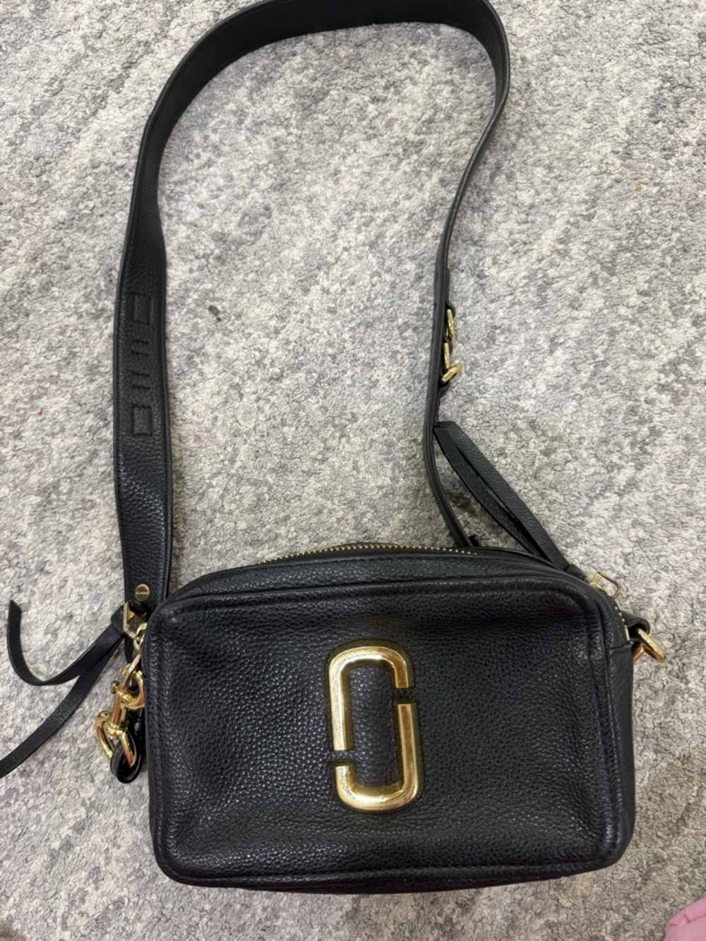Authentic Marc Jacobs Black Leather Crossbody Camera Bag with Logo